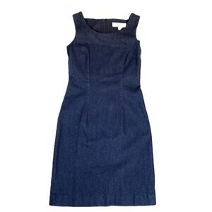 Maggy London Denim Above the Knee Dress Woman Size 4 Sleeveless Sparkle Rear Zip